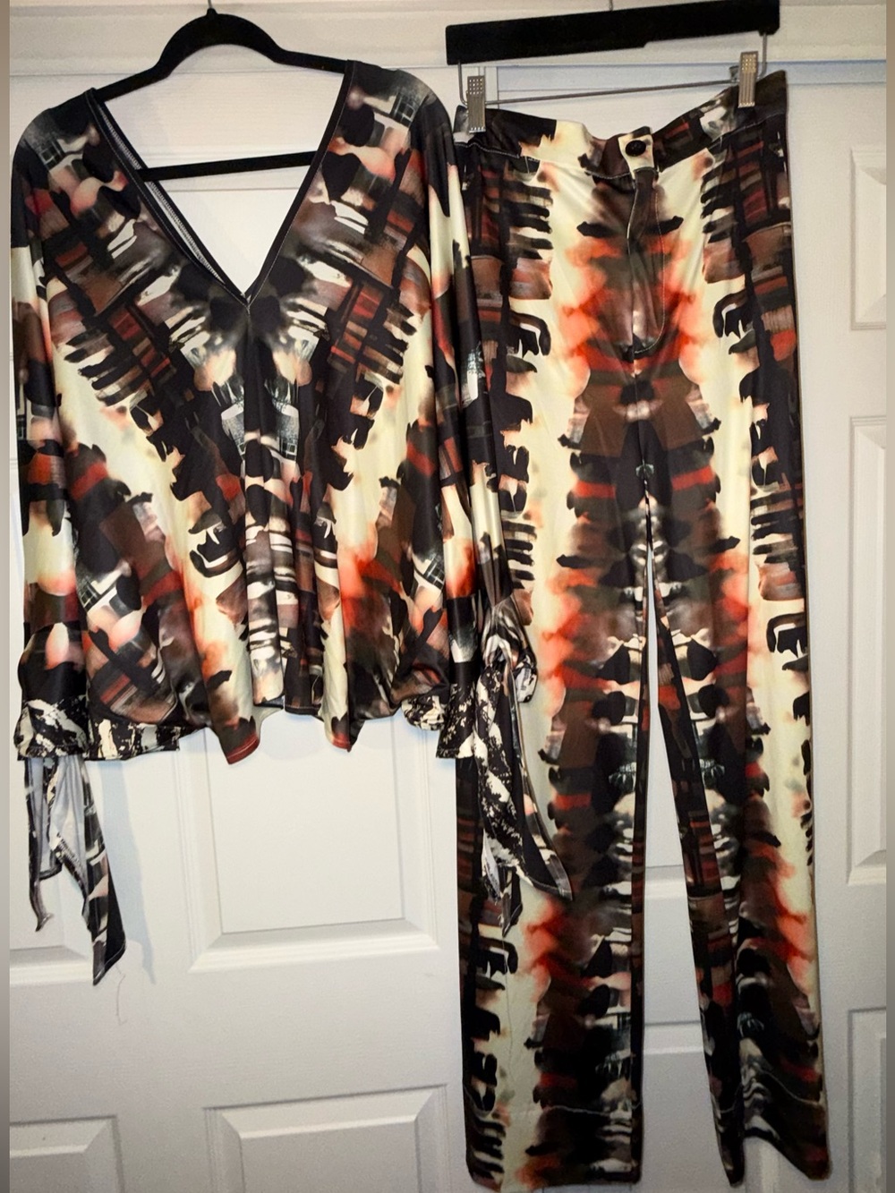 Plus Size Grown Sexy Woman 2 piece Abstract Watercolor Print Top & Pants Set